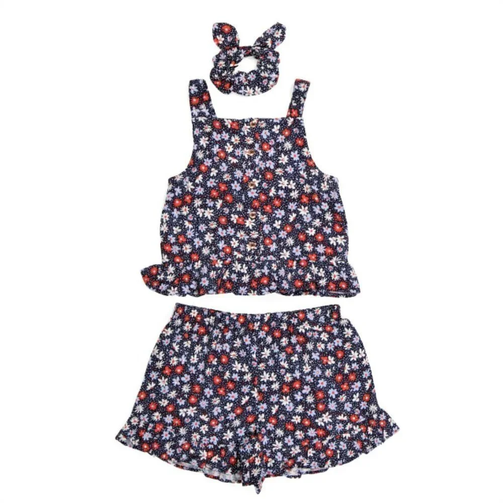 NWT Vince Camuto Little Girl 2-Piece Floral Print Ruffle Trim Shorts and Tank Se